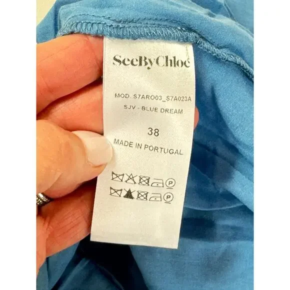 See By Chloe Floral Print Silk Caftan Dress Sz 38 6 Blue Dream Cottagecore Boho - Picture 16 of 16